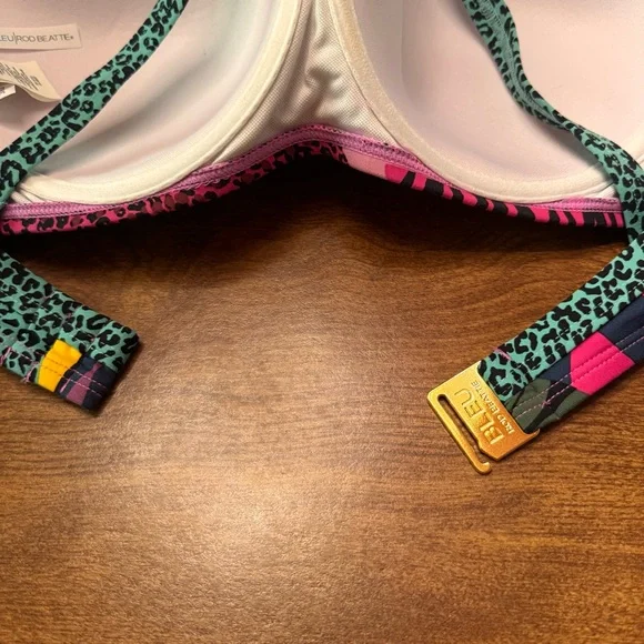 BLEU Sweetheart Bra Swimsuit Top SZ. 36D Purple Tropical Print - Picture 15 of 16